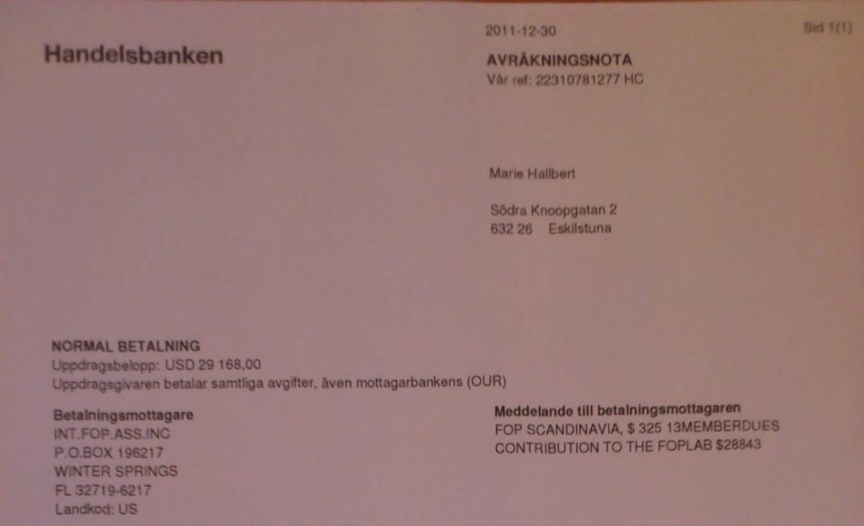 2011 Överföring till IFOPA  FOP-Forskningen