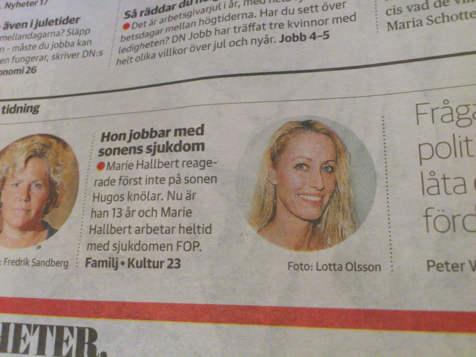 2011. Marie i DN. Fyller 45år och firar med Hugos morfar "115år till förmån för FOP"